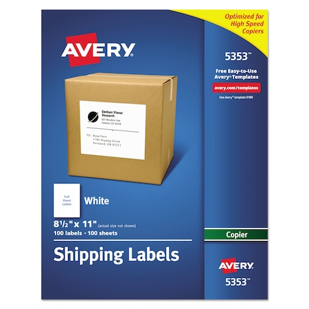 Avery Dennison Copy Labels, 8-1/2x11, 1C/Bx, PK100 5353